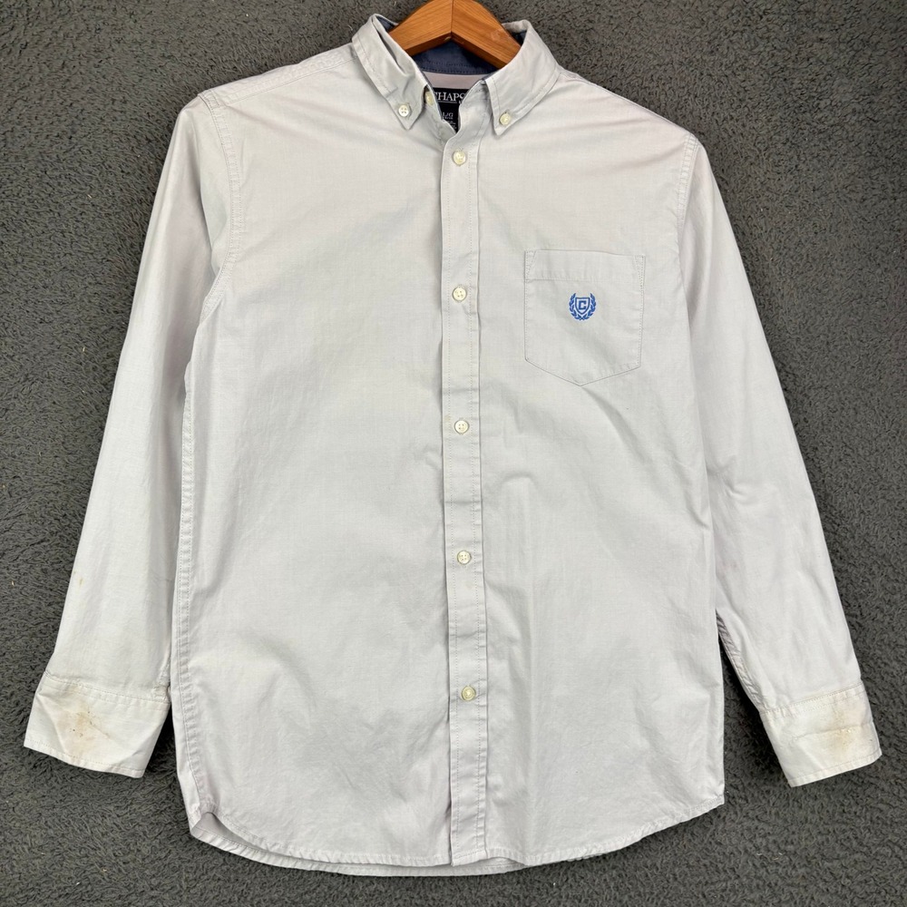 Chaps Boys Light Gray Button Down Long Sleeve Oxford Shirt Size L 14/16